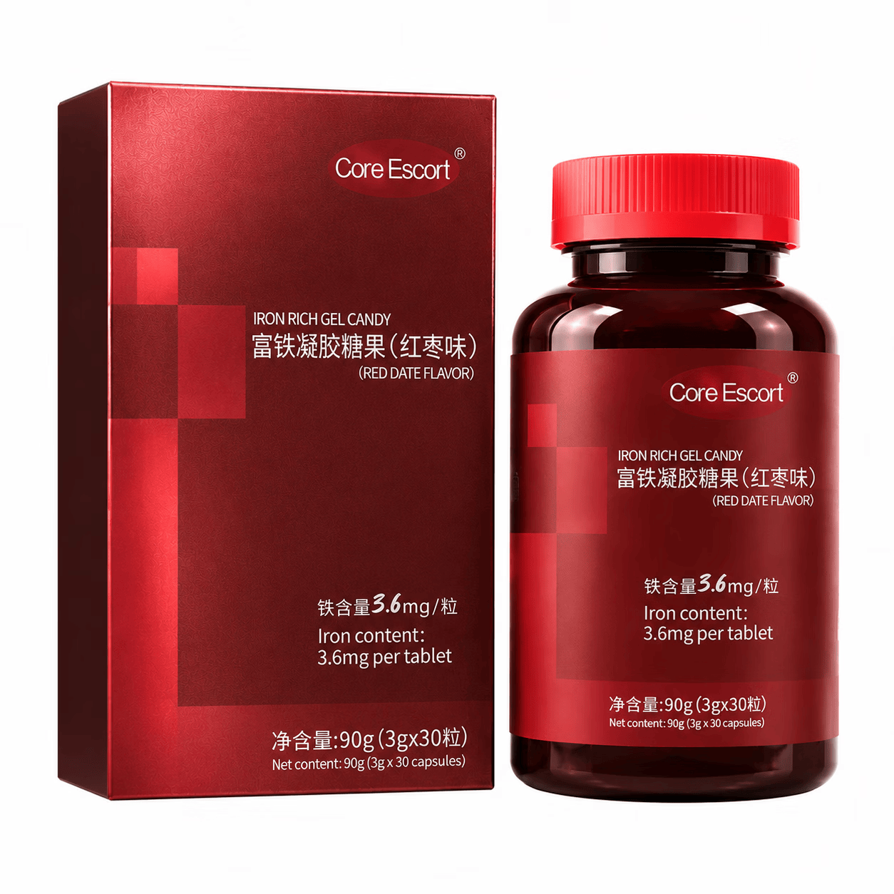 CORE ESCORT富铁软糖补铁女性孕妇气血维生素便携独立包装日常营养零食软糖 30粒*2瓶 【高含量,孕期可补】