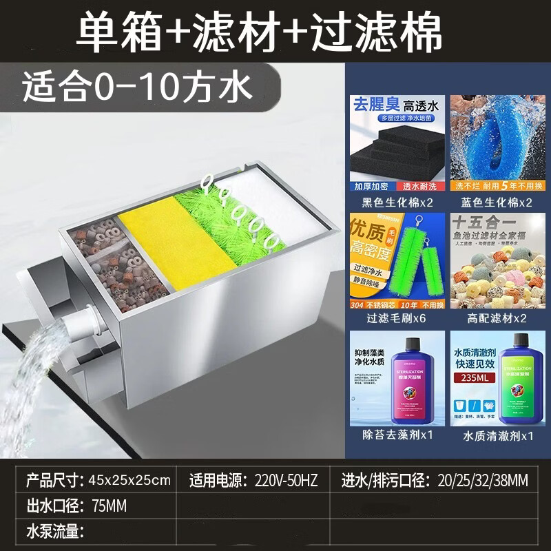 松宝鱼池过滤器水循环系统室外净水装置户外庭院锦鲤鱼池不锈钢过滤箱 0-10方水瀑布出水口半套 京东折扣/优惠券