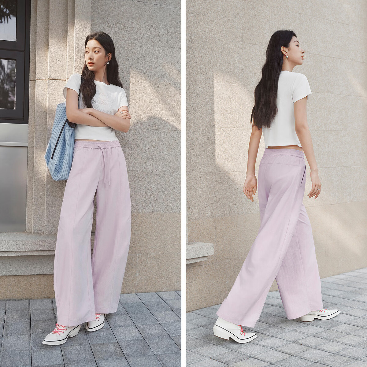 森马（Semir）休闲裤女夏防晒吸湿速干肌理分割宽松阔腿裤2026新款户外长裤薄款 橡皮粉61216 M