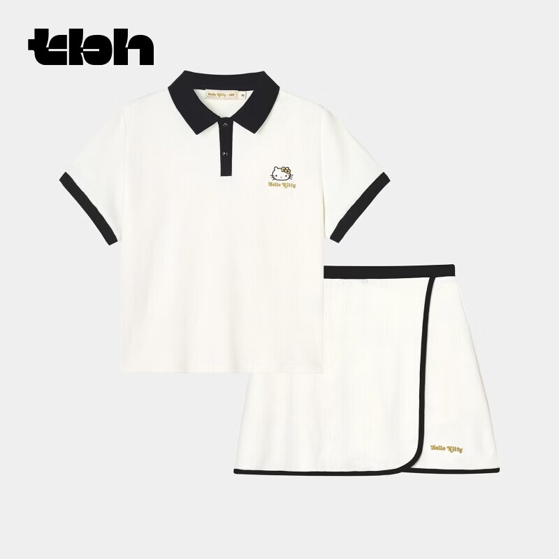 野兽派家居（tbh）Hello Kitty弹力针织棉套装可外穿家居服女士睡衣夏网球服 Hello Kitty Polo领短袖裙裤套装 珍珠白 XS