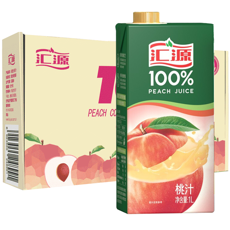 再降价:汇源 桃汁果汁饮料 1l*5盒 凑单