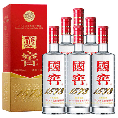 泸州老窖 国窖1573 浓香型 白酒 38度 500ml*6瓶 整箱装 低度自饮 婚宴酒