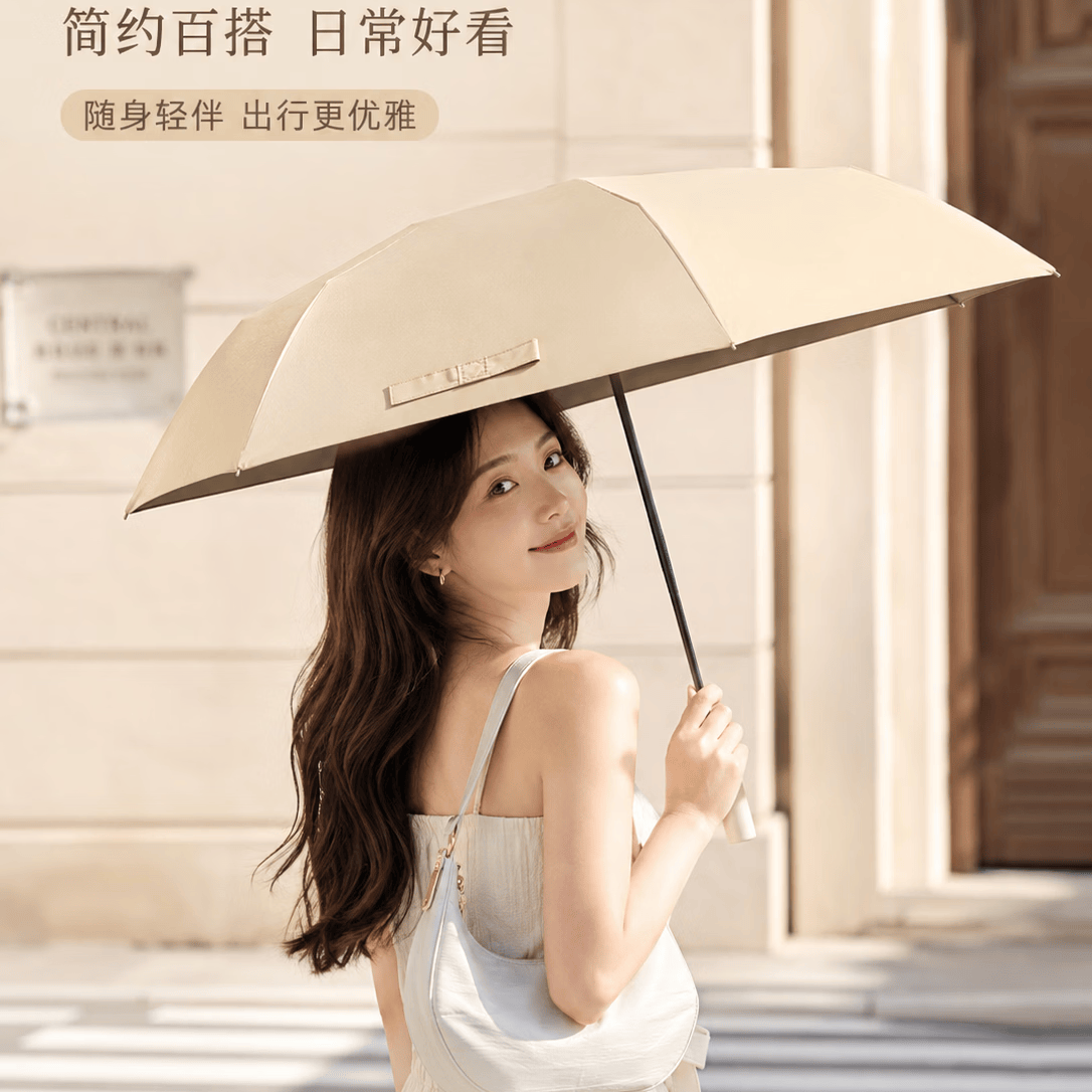 勋阳宇乐太阳伞遮阳伞黑胶防晒防紫外线迷你便携女晴雨两用折叠便携胶囊 卡其色【迷你便携黑胶放紫外线】 【极速发货-限时低价】