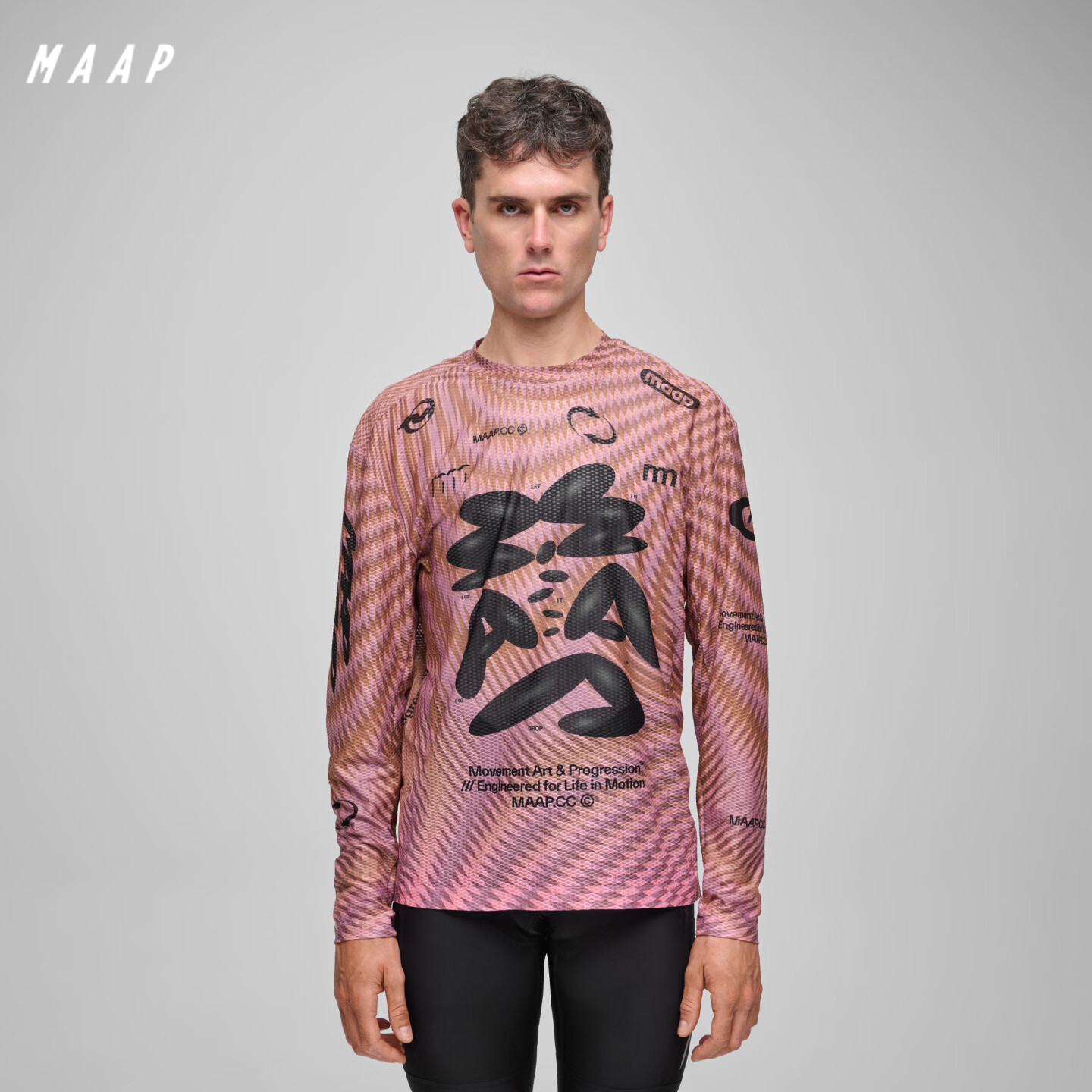 MAAP【新品】 男士 SPECTRUM 夏季防晒透气自行车休闲骑行长袖网眼T恤 幻影棕 L