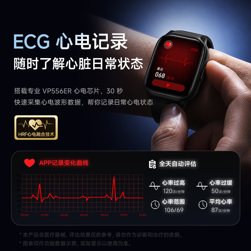 卡普伦【高精准度】一键微体检无创血糖血压血脂尿酸监测血液成份心电睡眠蓝牙通话送父母超薄健康手表 经典黑 升级版