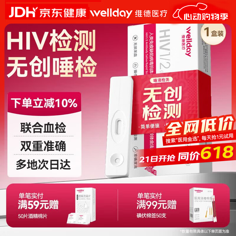 维德（WELLDAY）人类免疫缺陷病毒抗体（HIV1/2）口腔分泌物检测试剂盒1人份/袋