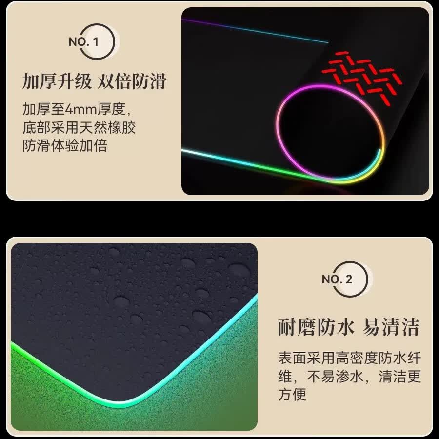 沁宣RGB渐变发光鼠标垫轻奢高级感电竞游戏超大号键盘垫防水定制桌垫 粉黑渐变【亲肤顺滑 电竞玩家推荐】 900*400*3mm