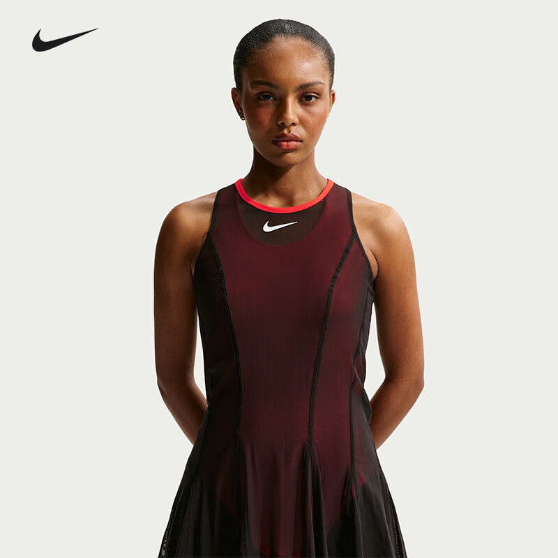 耐克（NIKE）网球服女26法网萨巴伦卡同款无袖连衣裙连身裙 黑/浅绯红【萨巴伦卡·法网款】 IV5702-010 M
