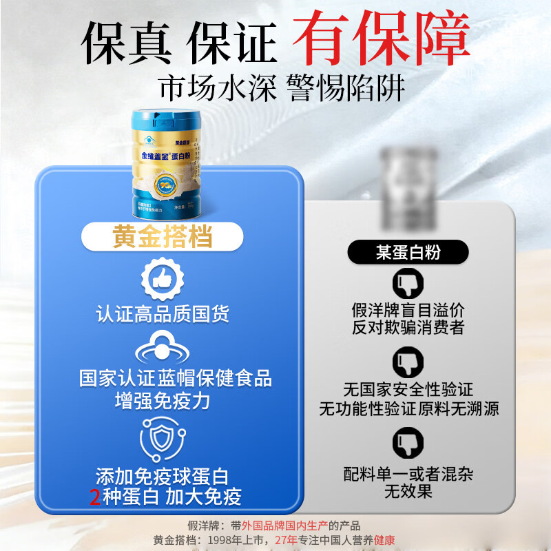 黄金搭档蛋白粉正品 0蔗糖增强免疫力 乳清蛋白双蛋白中老年人营养粉蓝帽 500g*2罐 【1个礼袋】术后保健补品 【蓝帽认证】