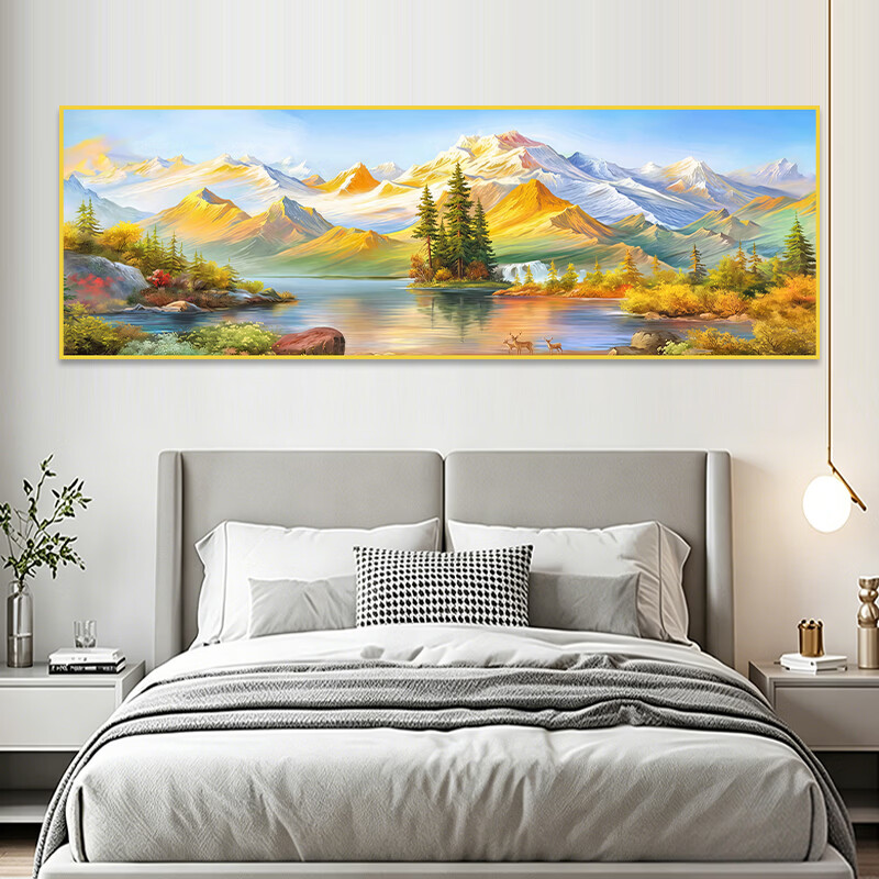 2026新款主卧室床头装饰画自粘背靠金山客厅房间背景墙壁挂画贴纸 福禄-平安喜乐 宽270cm-高90cm【推荐客厅墙面】