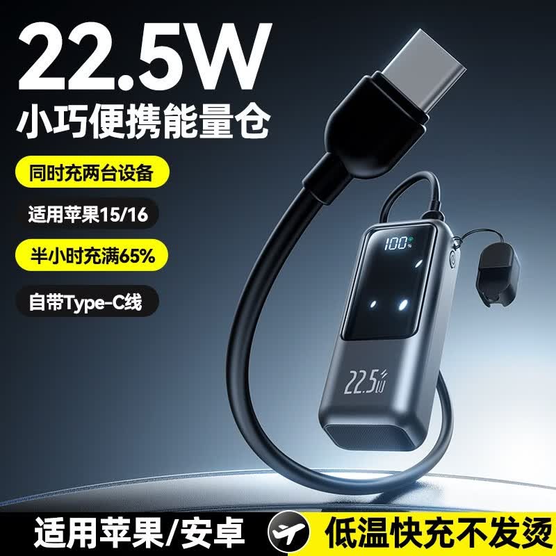 锐仕科2026新款超大容量充电宝20000毫安自带线户外小巧便携双向超级快充迷你移动电源旅游旅行必备 浅灰色[双向超级快充+自带挂绳线+迷你小巧] 20000mAh