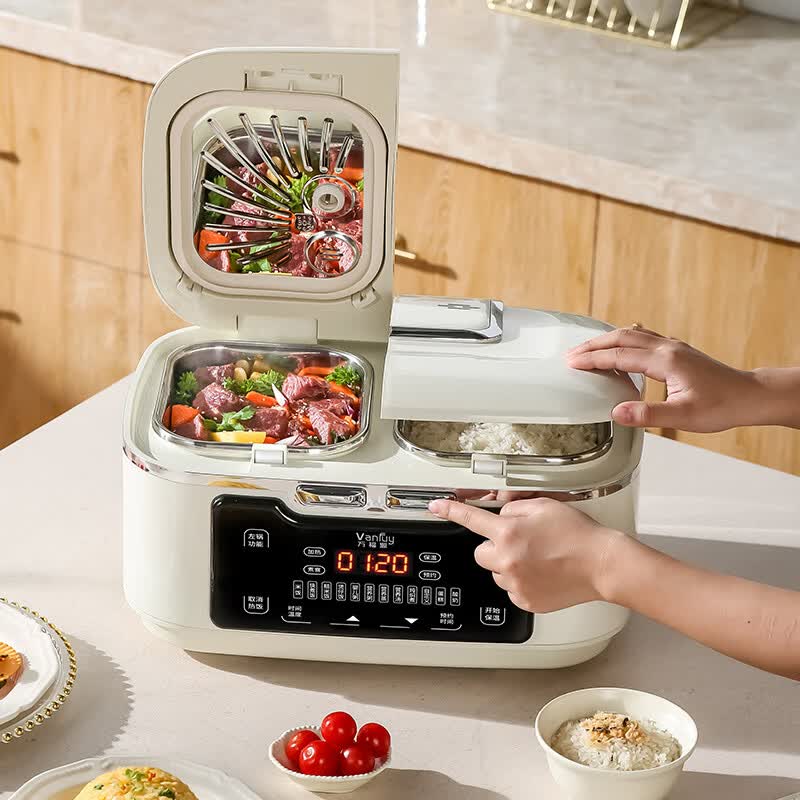 万福源新品双胆电饭煲316l内胆0涂层多功能预约定时家用智能6大容量二合一双拼高档电饭锅 中国红/0涂层316L不锈钢内胆 6L