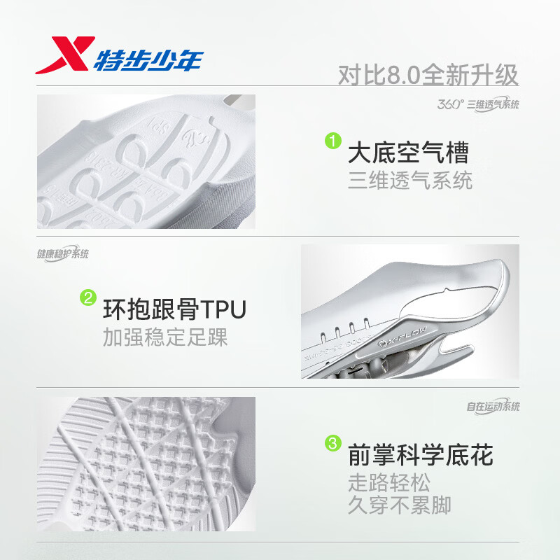 特步（XTEP）儿童【氢风9.0】童鞋三维透气韧弹缓震防滑旋钮扣多场景运动跑鞋 经典白/黑/青芽绿 【溯光-限定配色】 42