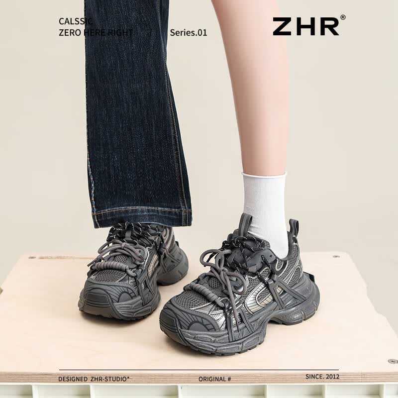 ZHR则则老爹鞋女2025春秋季新款复古巴黎重工潮酷休闲厚底增高运动鞋女 银灰色 35