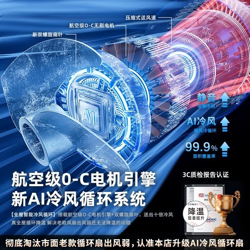 奥克斯(AUX)【AI制冷空气循环扇】新款电风扇家用大风力智能空调扇落地扇静音卧室静音全屋降温冷风扇 AI语音款丨400m大面积制冷丨1秒降16°