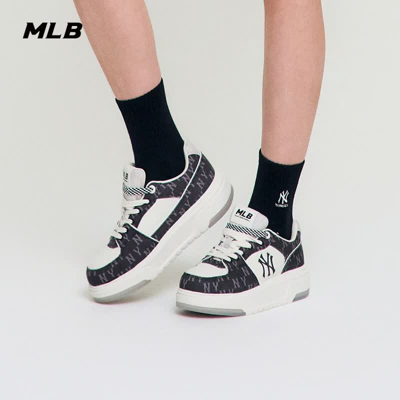 MLB汪苏泷同款韩系时尚复古老花厚底增高学长鞋春夏男女休闲运动板鞋 纽约洋基队/黑色 42 (日常42码拍)