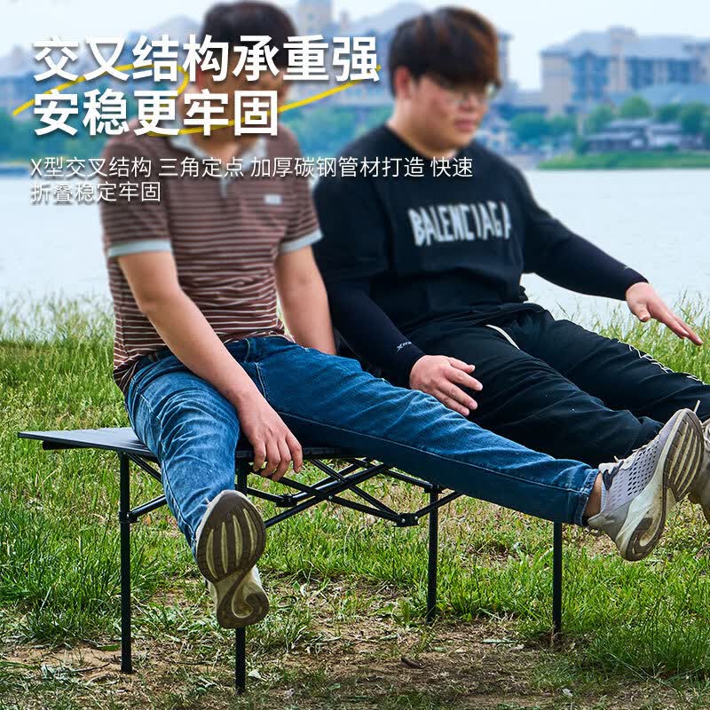 溥畔便携式折叠桌椅野餐摆摊自驾游烧烤露营户外折叠桌子蛋卷桌椅套装 120长桌卡其色+6把折叠椅