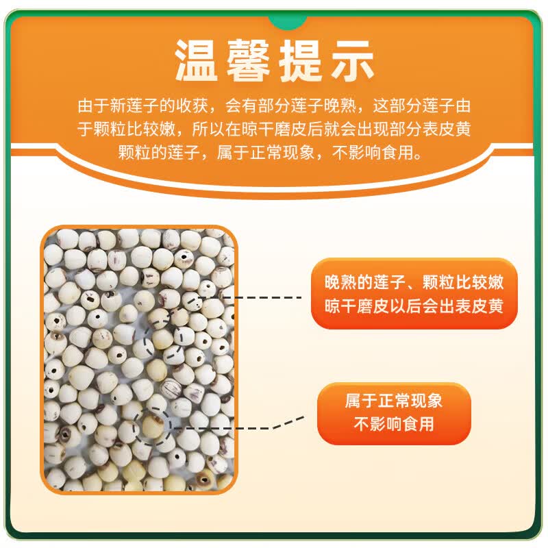 刀蔓干货磨皮去芯莲子净重发货粉糯易煮白莲子莲米通芯甜品煲汤食材 250克*1袋