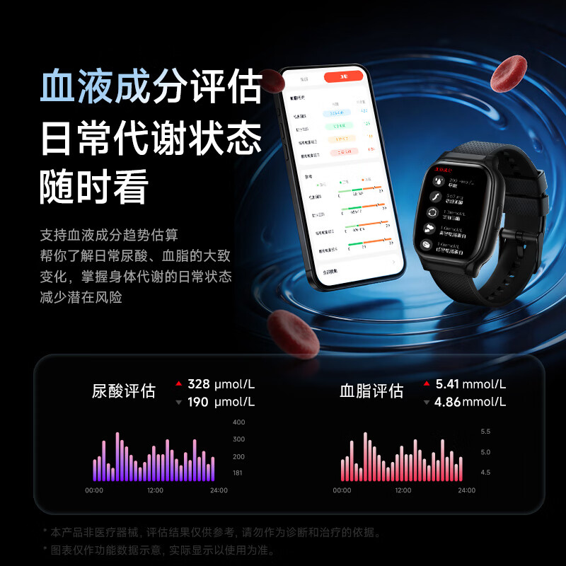 卡普伦【高精准度】一键微体检无创血糖血压血脂尿酸监测血液成份心电睡眠蓝牙通话送父母超薄健康手表 经典黑 升级版