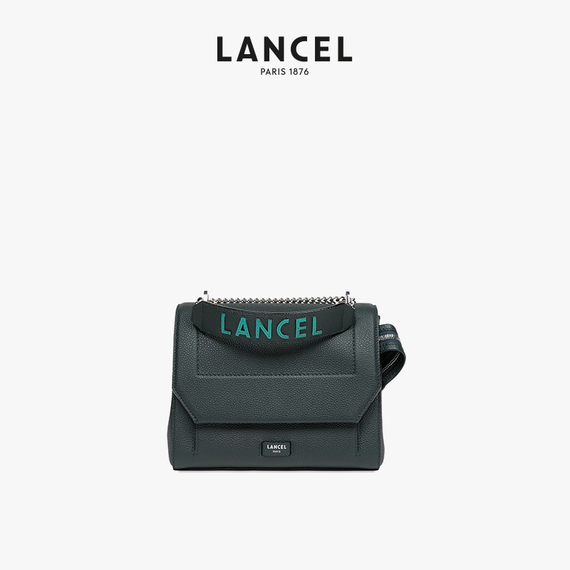 兰姿(lancel ninon系列经典链条包中号单肩斜挎包翻盖包 法国奢品 墨