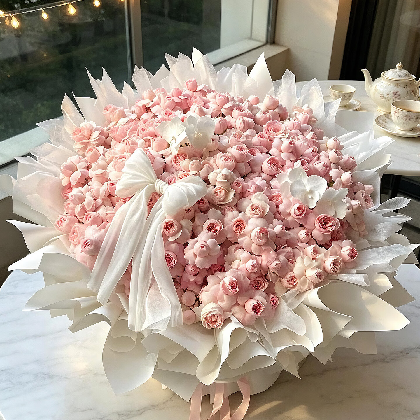 花时间永生花多巴胺仙子之吻永生花花束非鲜花情人节七夕送女友闺蜜礼物 樱花粉仙子之吻52朵-大花束-纱带蝴蝶结款