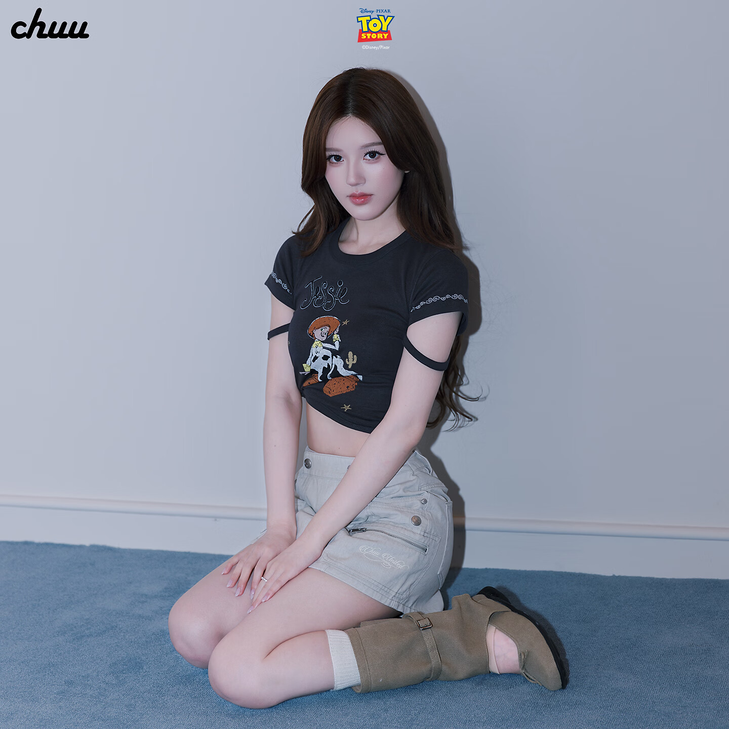 CHUU【赵露思同款】迪士尼皮克斯玩具总动员系列新品卡通挂带短袖T恤 碳墨灰 M