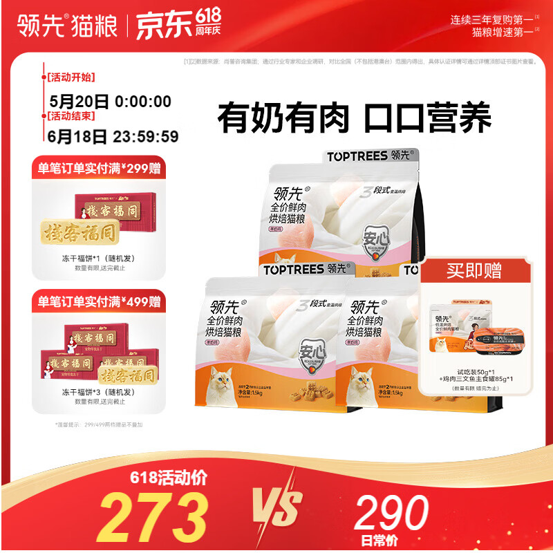 领先（Toptrees）低温烘焙猫粮成猫幼猫全价无谷羊奶鲜鸡肉高蛋白 【健康不虚胖】羊奶鸡烘焙猫粮4.5kg