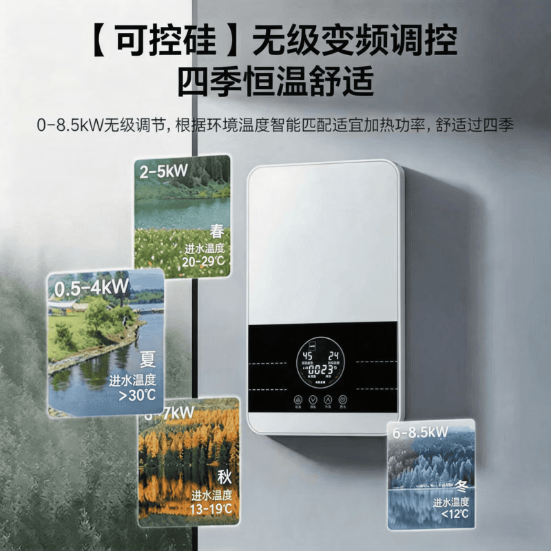 美的多采即热式电热水器8800W家用淋浴洗澡免储水变频速热智能恒温家用过水热一级能效节能省电热水器 8800W 珍珠白（智能变频恒温+水电分离） 师傅上门包安装