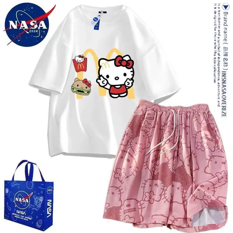 INSNASAOVERIZENASA联名HelloKitty睡衣夏季男女卡通可爱短袖短裤睡裤家居服套装 HelloKitty【白色t恤+短裤】男女同款 均码 短袖L+短裤XL 120斤-140斤 京东折扣/优惠券
