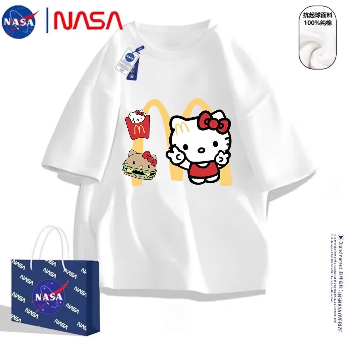 INSNASAOVERIZENASA联名HelloKitty睡衣夏季男女卡通可爱短袖短裤睡裤家居服套装 HelloKitty【白色t恤+短裤】男女同款 均码 短袖L+短裤XL 120斤-140斤
