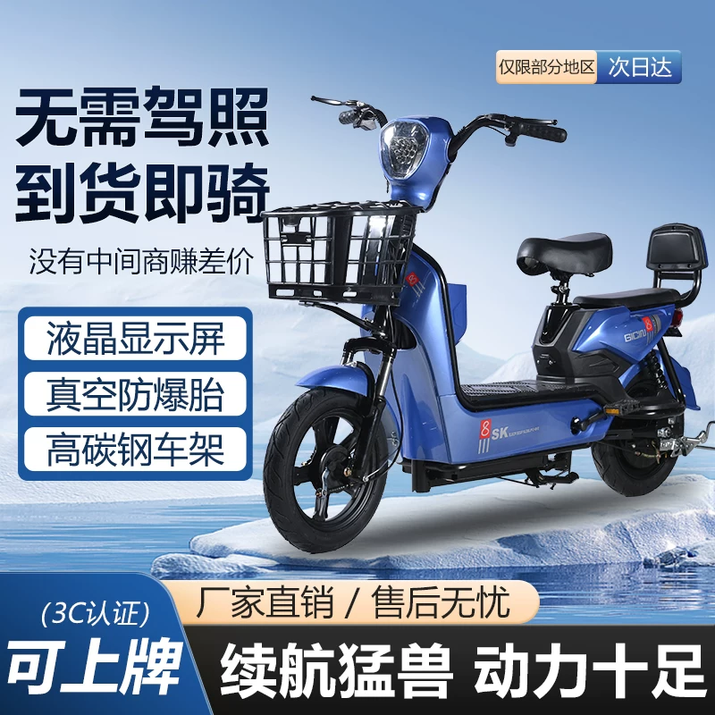 绿源同款电动车小型车男女成人电动自行车新国标可上牌代步电瓶车 黑色 48V（汽车级锂电池防爆）24AH