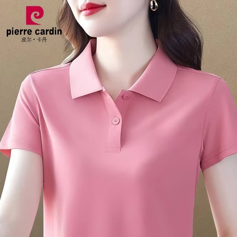 皮尔卡丹(pierre cardin)冰丝翻领短袖纯色t恤女夏季大码中年妈妈带领上衣显瘦速干polo衫 紫色 纯色 L 建议100-115斤
