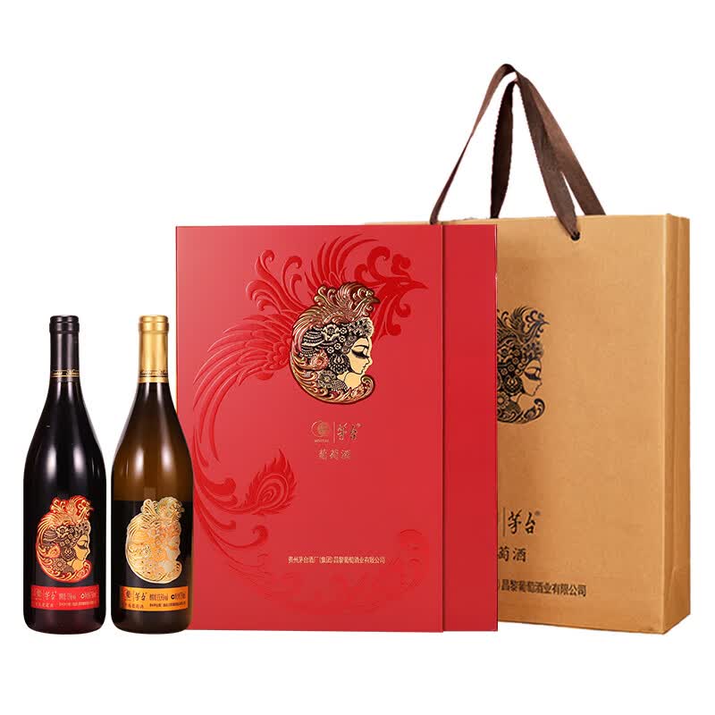 茅台(MOUTAI)茅台山海凤凰国粹珍藏葡萄酒干红+干白组合礼盒 750ml*2瓶*3盒(礼盒装)