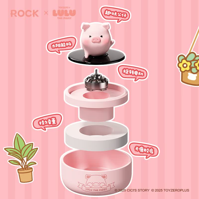ROCKSPACE次日达罐头猪lulu太阳能旋转香薰rock车载香薰汽车香水摆件礼物 【粉色】遇光旋转-香薰/摆件二合一