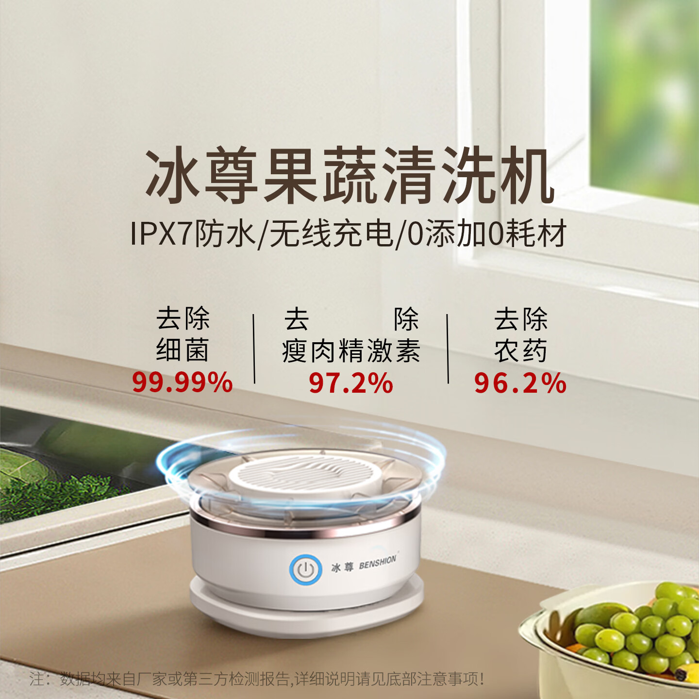 冰尊(BENSHION)果蔬清洗机家用洗菜机去除细菌农药瘦肉精激素食材净化机果蔬解毒机净化器 机器标配