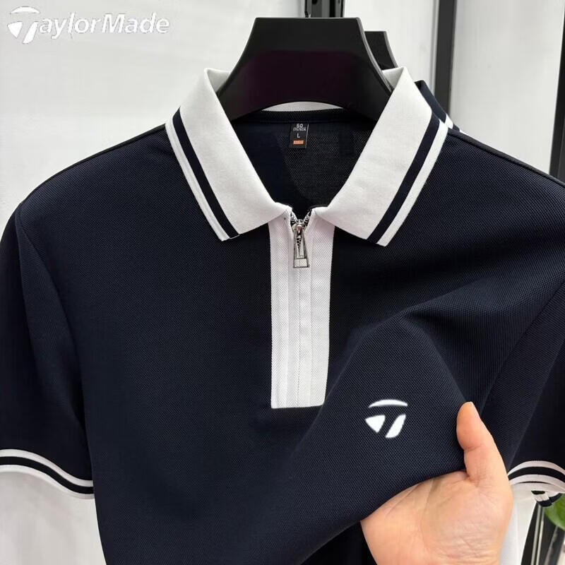 Taylormade泰勒梅高尔夫男士纯棉POLO衫夏季户外休闲短袖翻领T恤 蓝色 4XL 建议190-210斤