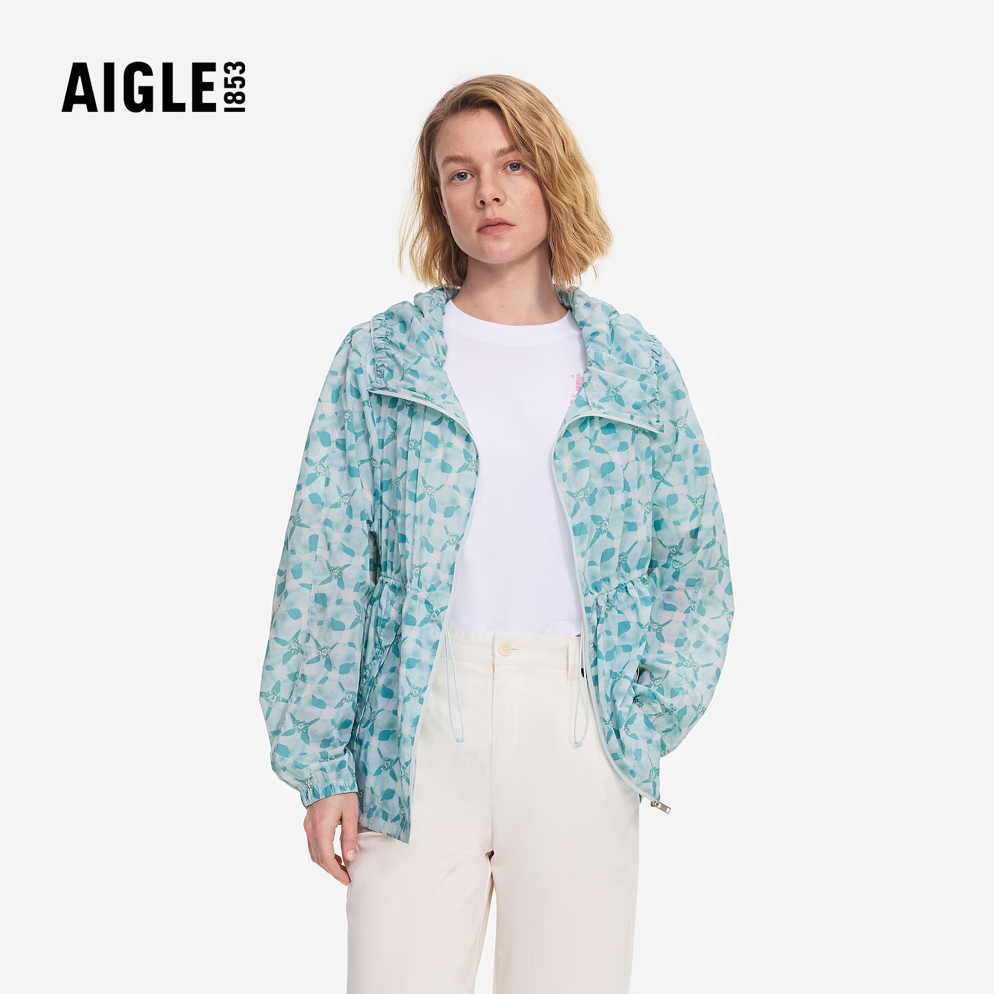 AIGLE【26年春夏新品】艾高女士户外防晒凉感超轻量短款印花夹克BU51 清水绿印花 BU511 XL (175/96A)