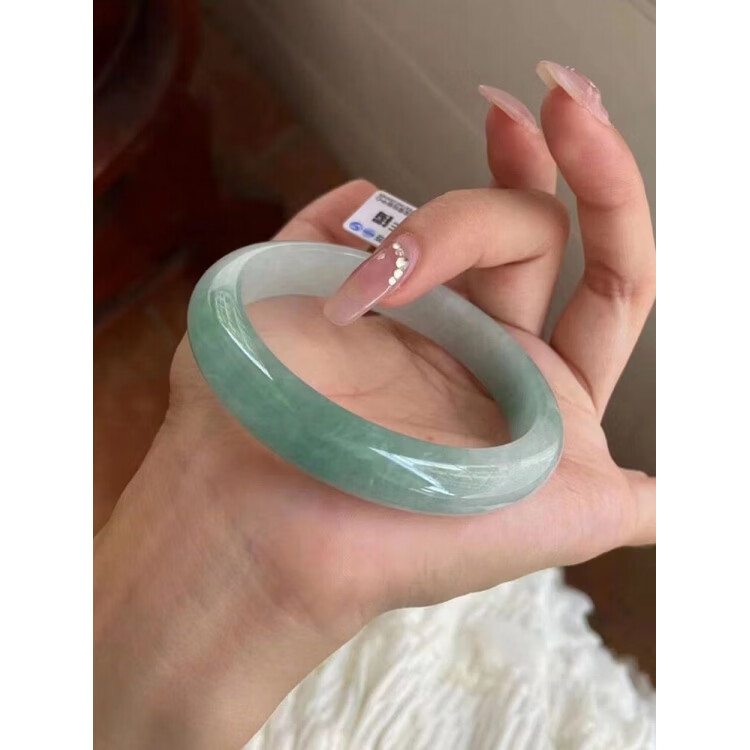 DL胖东来同款天l然高冰冰糯种玉手镯女款油青飘花缅甸老坑冰种翡 圈口63-64mm