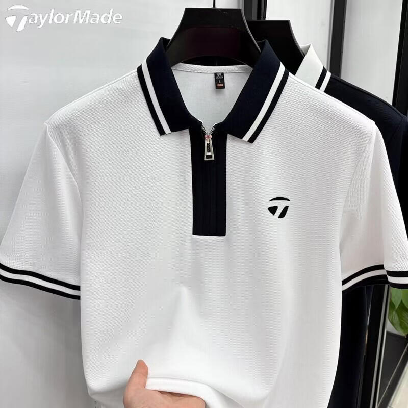 Taylormade泰勒梅高尔夫男士纯棉POLO衫夏季户外休闲短袖翻领T恤 蓝色 4XL 建议190-210斤