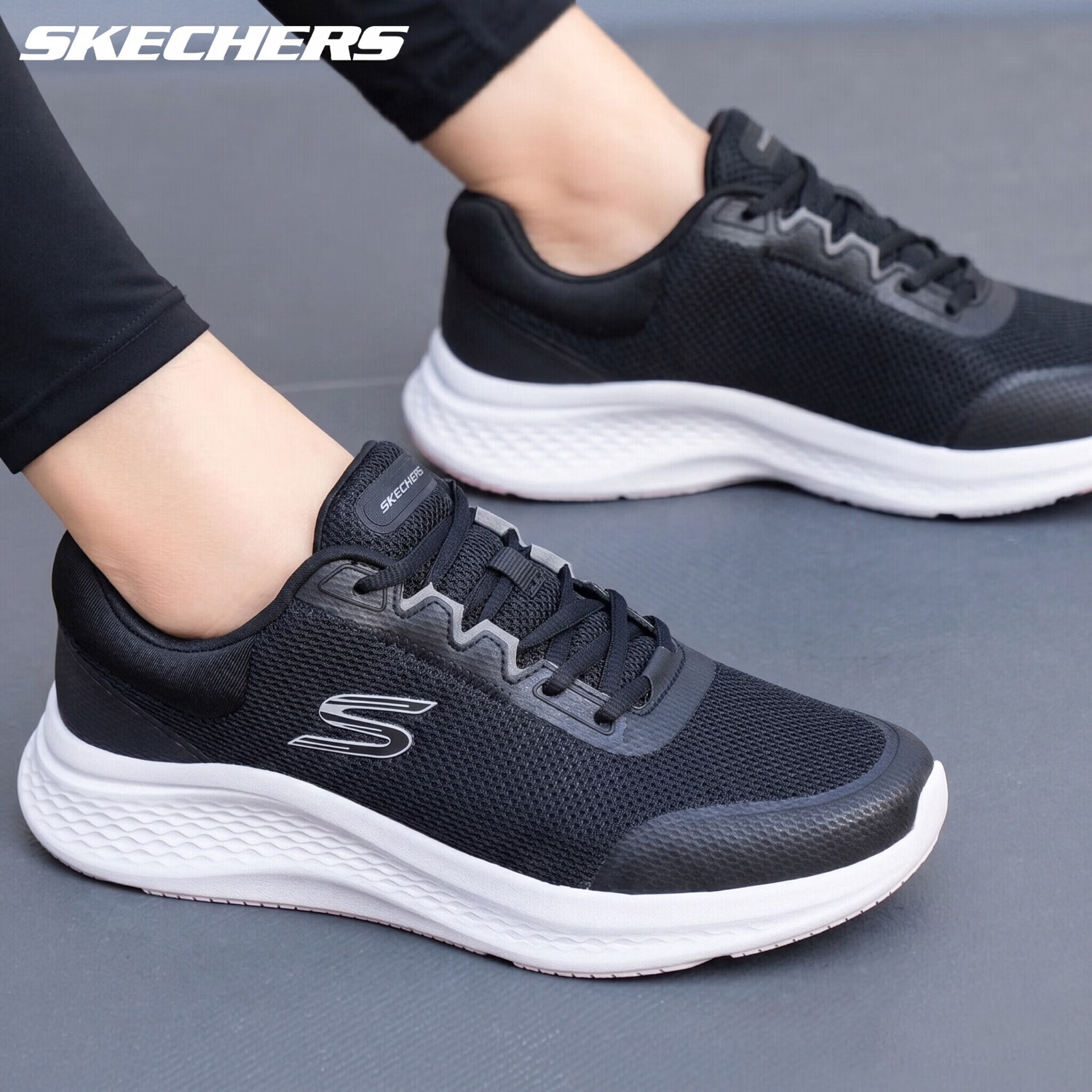 斯凯奇(Skechers)男鞋跑步鞋夏季新款网面透气运动鞋子男轻便舒适减震耐磨跑鞋官方 黑色/白色 41