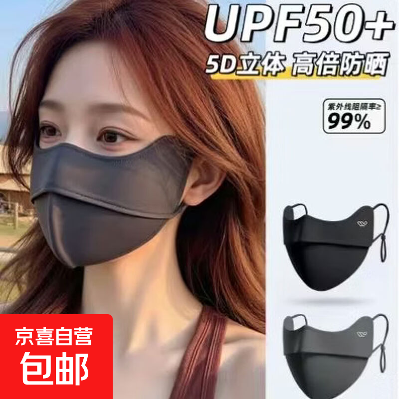 2个防晒口罩学生护眼角面罩遮阳全脸夏季冰丝薄透气 拼接防晒口罩女-1个随机色