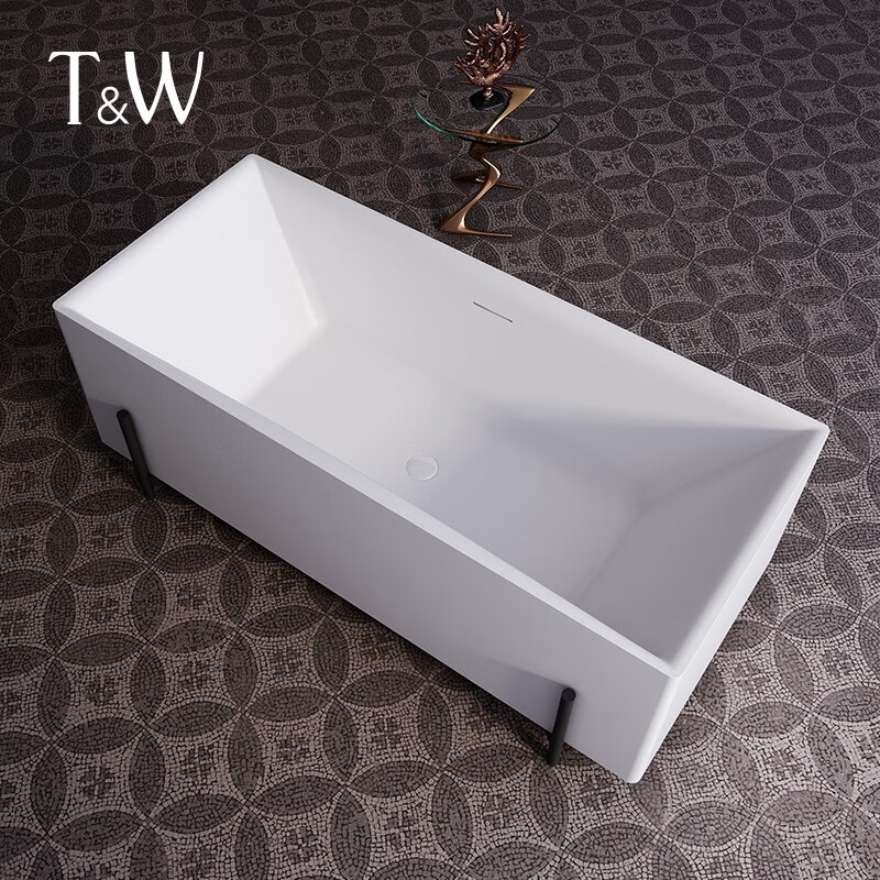 特拉维尔（TW）亚克力浴缸家用小户型独立轻奢长方形椭圆日式深泡带脚架复古浴缸 085哑光白 1.5m