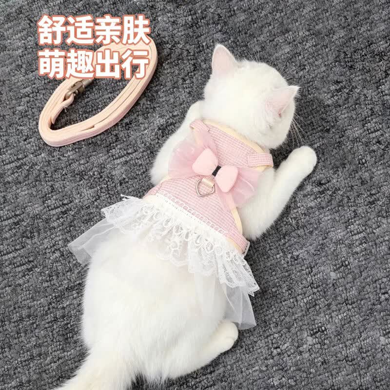 拉维佩特(LOVINGPET)猫咪牵引绳 狗绳牵引绳小型犬狗狗胸背薄款猫衣服公主裙遛猫绳 粉色M(12斤以内)