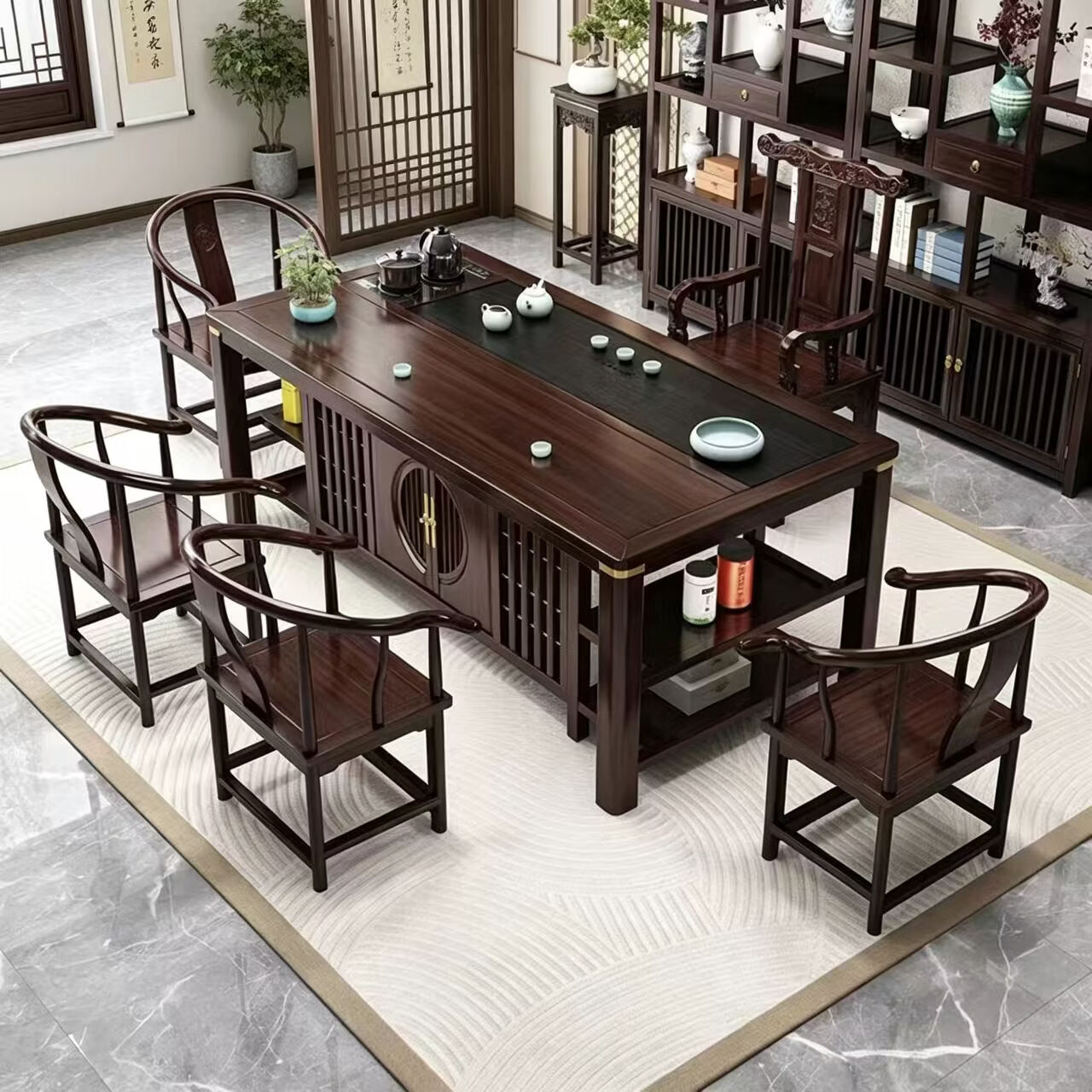 沐含玥阳台茶桌椅组合新中式实木功夫茶几烧水壶一体小型客厅家用泡茶台