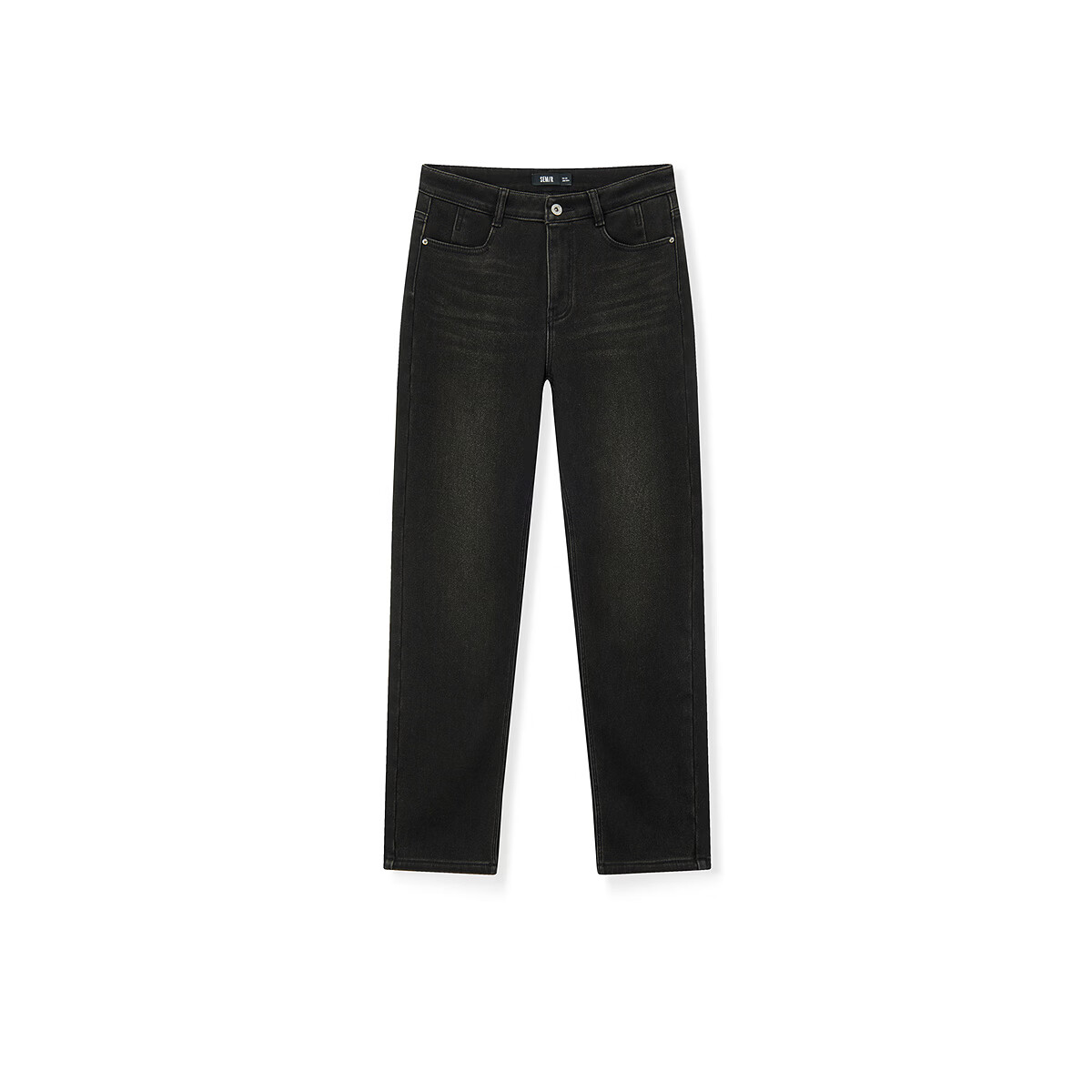 森马(Semir)牛仔裤女冬加绒做旧长裤女生保暖显腿长ins潮街头复古直筒裤 牛仔水洗黑98201 26
