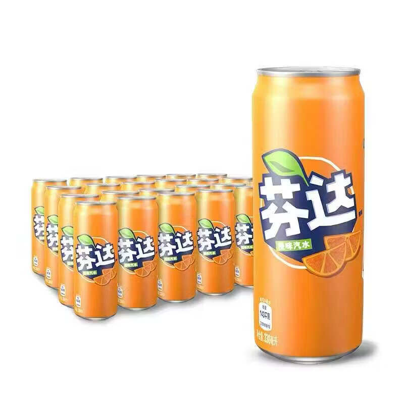 可口可乐摩登罐芬达葡萄水蜜桃苹果味碳酸汽水饮料330ml*12罐整箱 可口芬达橙味330ml*8罐