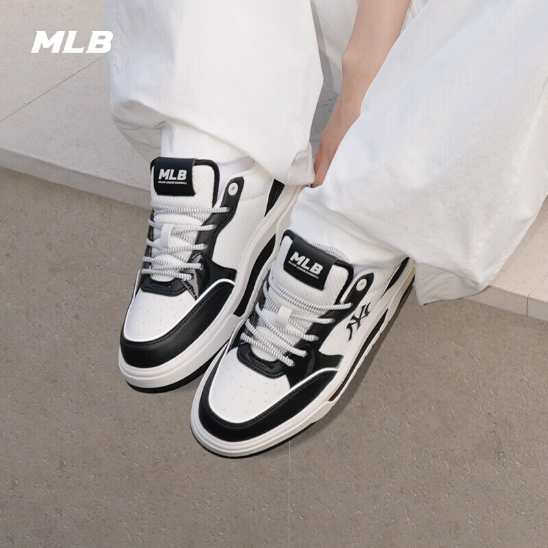 MLB鞋子男女情侣同款通勤复古厚底增高学长鞋26新款网眼透气运动板鞋 纽约洋基队/黑色SXM07 36.5
