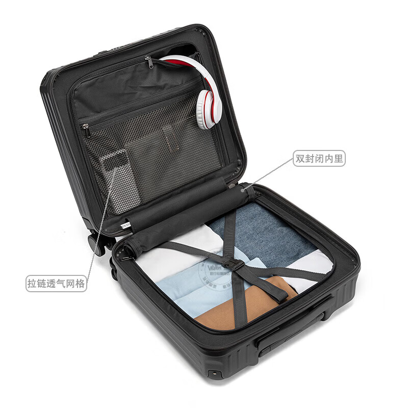 Walker Shop品牌高端行李箱多功能前开盖18寸轻便耐用登机箱拉杆箱旅行箱 灰色升级款 18英寸 【明日达/可登机】