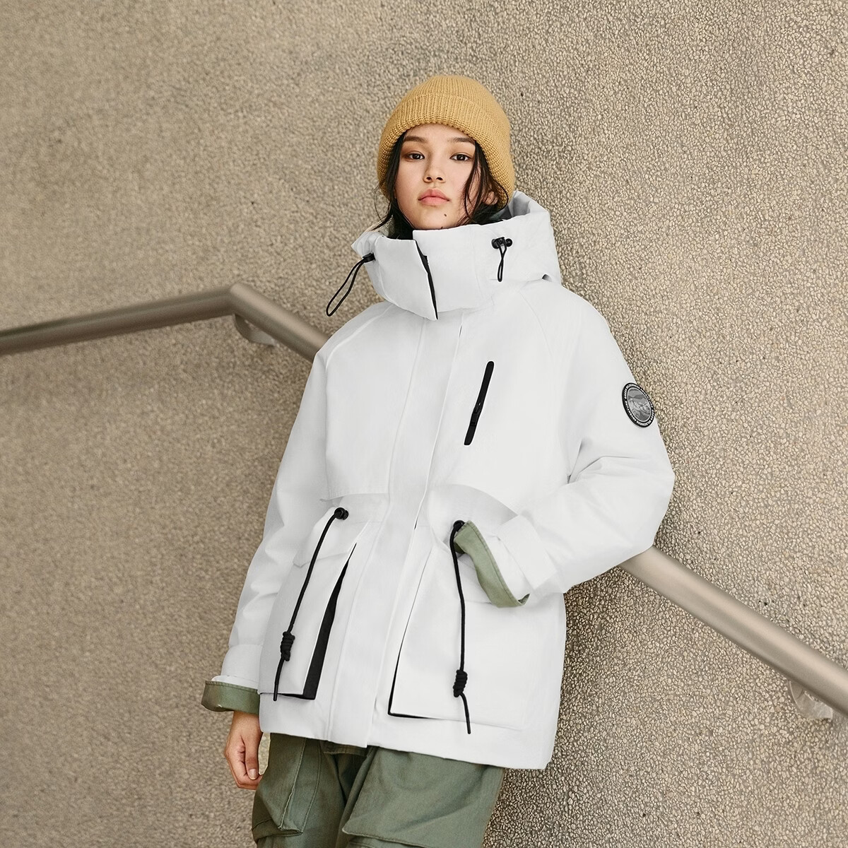 森马(Semir)防护外套|羽绒服女中长款宽松防油防污冬防雨防风收腰厚外套 本白(白鸭绒)10102 M