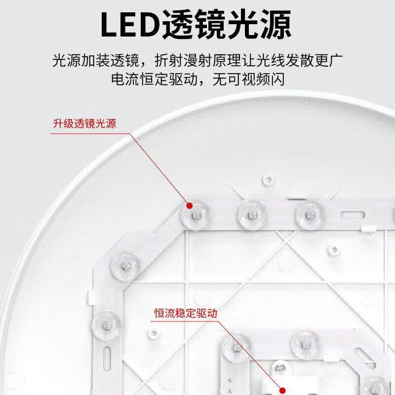 超薄LED护眼三防吸顶灯圆形阳台厨房卫生间走廊过道厕所卧室灯具 三防高亮46cm三色光96瓦丨适30㎡内(黑色)